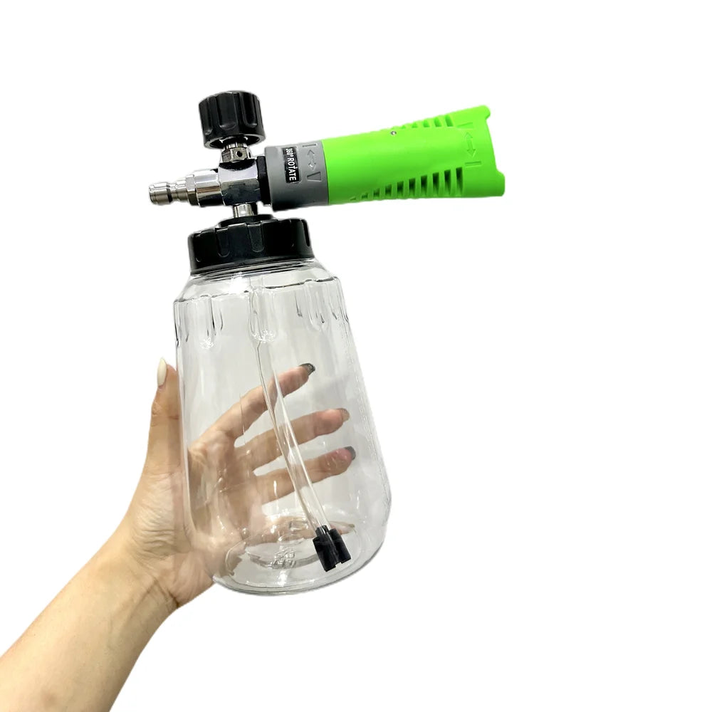 1pc Green Foam Cannon / 1000ml Transparent Bottle - Snow Foam Lance Kit, High Pressure Car Washer Accessory 1/4 Quick Connect &