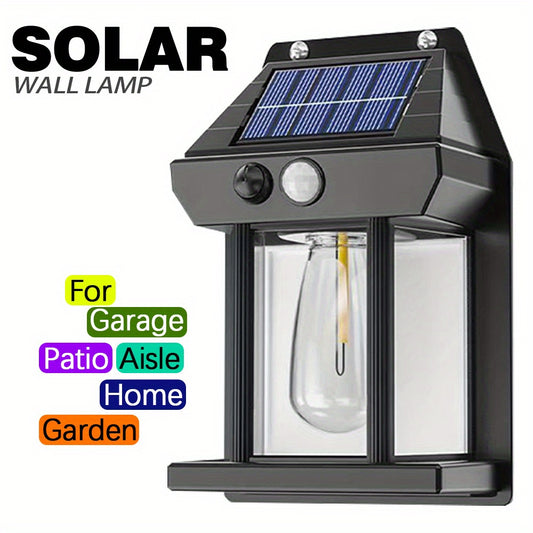 1pc New Solar Tungsten Wall Lamp, 3 Modes, Outdoor Villa Garden Courtyard Waterproof Decoration Induction Lantern, Small Night Lamp